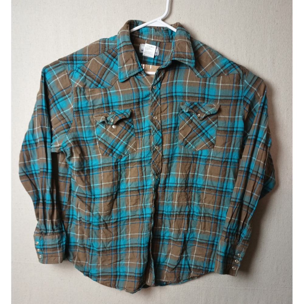 Wrangler Wrancher Western Shirt Plaid Pearl Snap Front Long Sleeve‎ 2XL DD